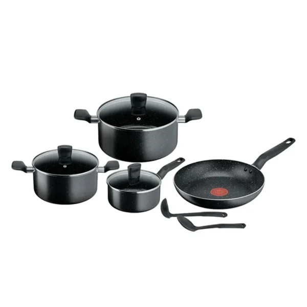 TEFAL Dark Stone 9 pc set stewpots 20/24 cm+lids, saucepan 16 cm, frypan 28 cm, spoon, ladle