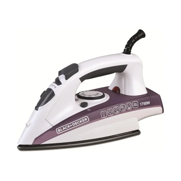 Black+Decker Steam Iron, Power 1750W,Non Stick Sole plate